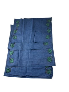 Audrey Dallas Set 4 Placemats Denim Beaded Leaf Pattern Fall Autumn Blue - Picture 1 of 9
