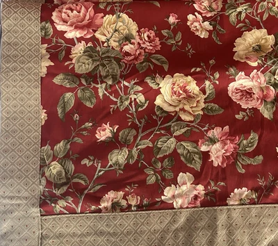 Paneles de cortina Waverly vintage 4 41"X86" 4" borde rojo floral forrado bolsillo de algodón Foto 1 de 4