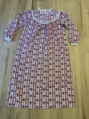 Lanz of Salzburg Nightgown Flannel Teddy Bear Lace vintage 80’s 1980’s READ - Image 1 of 4