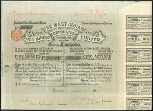 Dominikanische Republik: West Indian Gold Mining Corporation Ltd., 5 Preference Sh... - Bild 1 von 1