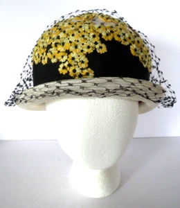 De Colección Sombrero Gorra Elegante Cloche Adornos Florales Encaje Superposición Blanco Paja Arco - Imagen 1 de 9