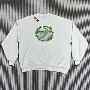Jerzees USA Trout Fly Fishing Sweatshirt 2XL White Crewneck Rare Vintage - Picture 1 of 16