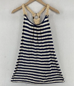 VINTAGE HAVANA Tank Top M Rayon Blend Jersey Tunic Striped Braid Racerback Blue - Picture 1 of 12