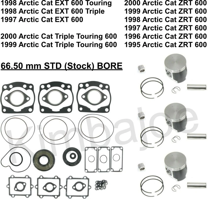 Arctic Cat ZRT 600 EXT Triple Touring 66.50 mm STD BORE Piston Kits Rebuild  - Image 1 of 1