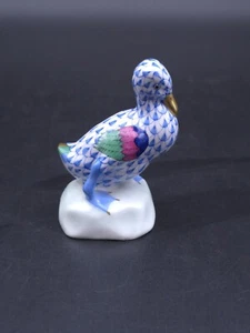 Herend Blue Fishnet Miniature Duck Figurine - Picture 1 of 8