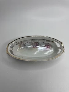 Vintage Germany Pink Rose Flower Floral Butter Dish /w Gold Trim - Picture 1 of 8