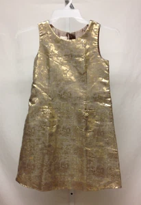 Monsoon Girls Gold Metallic Floral Formal Holiday Wedding Dress Size 11 Yrs - Picture 1 of 7
