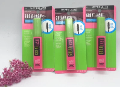 Paquete de 3 rímel Maybelline Great Lash impermeable, negro pardusco 112 lote EE. UU. Foto 1 de 4