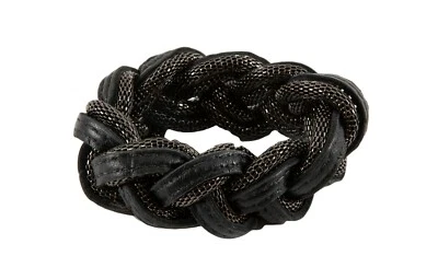 CC SKYE braid Black Leather Black Metal Bangle Bracelet - Image 1 of 2