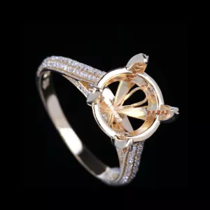 Anillo de compromiso enchapado en oro rosa diamante simulado semi montaje redondo 10 mm - Imagen 1 de 13