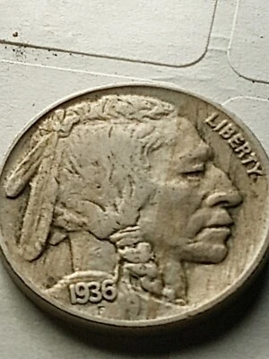 RARE 1936 INDIAN HEAD/ BUFFALO NICKEL - F,Line Die Streak,Free Shipping!!! - Image 1 of 4