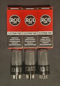 RCA 6SN7 GT TUBE 1950s GRAY SMOKED GLASS WINGED MICA TOP MATCHING (3) TRIPLET - Picture 1 of 13