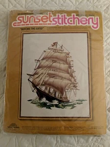 VTG 1977 Sunset Stitchery BEFORE THE WIND Embroidery Kit #2501 Ship Sailing NOS - Picture 1 of 3