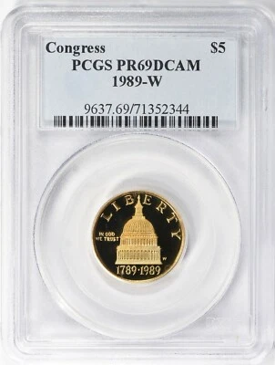 1989-W CONGRESS $5 GOLD COMMEMORATIVE PCGS PR69DCAM - Image 1 of 3