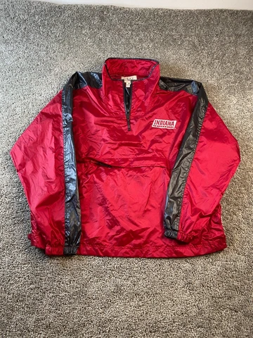 VINTAGE Indiana Hoosiers Jacket Mens Large Red White Windbreaker Coat 90s Cover