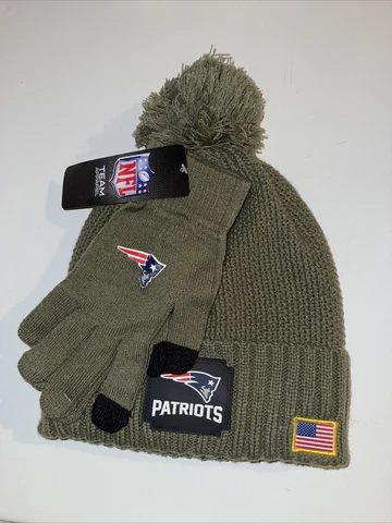NFL New England Patriots Pom Beanie & Gloves Salute to Service Set One Size NWT Cover