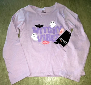 girls 6X NEW NWT purple HALLOWEEN TOP SHIRT WITCHY VIBES BAT GHOSTS LONG SLEEVE - Picture 1 of 1