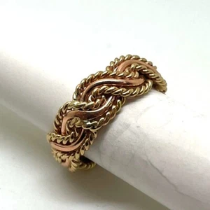 9ct Welsh Gold Twist Band Size P 9k Yellow & Rose Gold 8mm 5.75g Twist Knot Ring - Picture 1 of 5