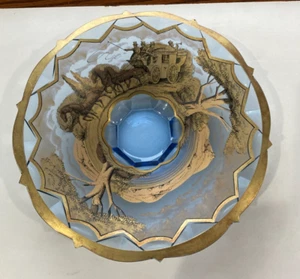 10 spitze blaue tschechische Bonboniere mit Postkutsche & Pferden signiert "Faudlova" 50er Jahre - Bild 1 von 6