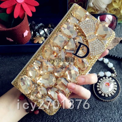 Jewelled Bling Crystal Diamonds leather wallet flip Case Cover & Shoulder strap - Image 1 of 4