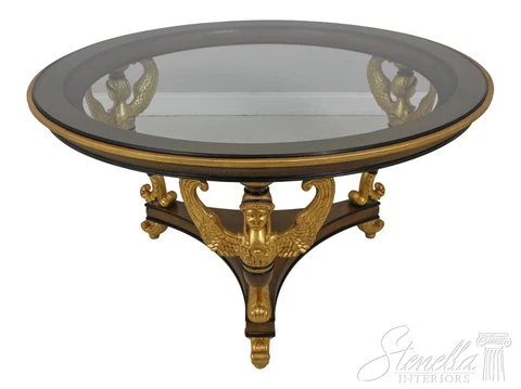 L58515EC: French Regency Glass Top Round Dining Table w. Winged Female Cover