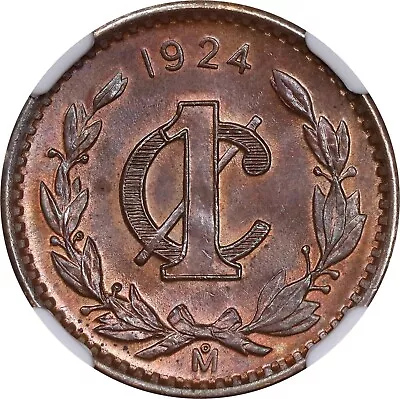 MEXICO ESTADOS UNIDOS 1924 1 CENTAVO COIN NGC CERTIFIED GEM UNCIRCULATED MS65-BN - Image 1 of 4