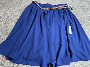 New! Modcloth Pull On A-Line Skirt Blue Flowy W/ Belt Women's Size 1X 1XL - Picture 1 of 7