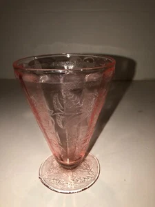 1930's Jeanette Glass Floral Poinsettia-Pink Depression Footed Water Tumbler - Picture 1 of 6