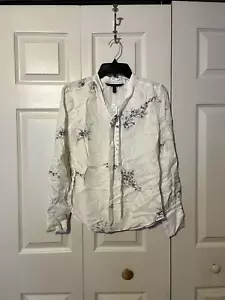 White House Black Market Ecru White Silk-Blend Floral Print Blouse Size 2 NWT - Picture 1 of 8
