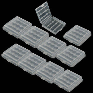 10Pcs Clear Hard Plastic Case Holder Storage Box For Rechargeable AA AAA Battery