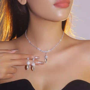 Fashion Jewelry Set Gift Women's Designer Party Rhinestone Earrings Necklace - Bild 1 von 3
