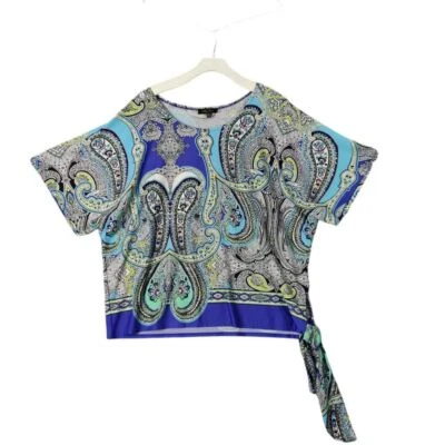 Melissa Paige Paisley Corbata Lateral Manga Corta Top Mujer 1X Azul Turquesa Boho Foto 1 de 4