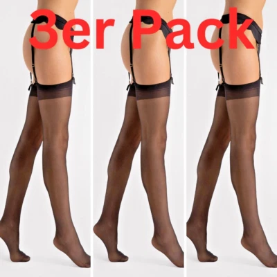 3er Pack 20DEN Elasthan Strapsstrümpfe S-3XL Damenstrümpfe Nylons Damen Justine - Bild 1 von 4