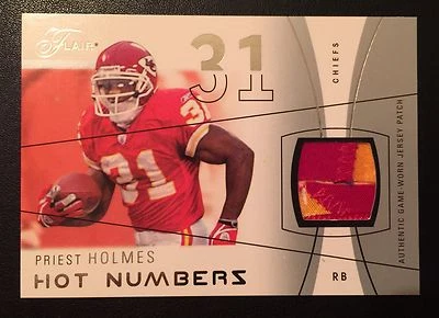 2004 FLEER FLAIR PRIEST HOLMES HOT NUMBER GAME WORN JERSEY 21/75 #HN-PH USED - Image 1 of 2