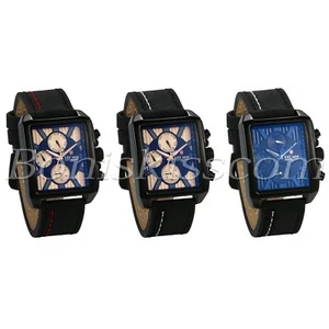 Mens Fashion Sport Leather Band Square Dial Date Week Display Quartz Wrist Watch - Picture 1 of 23