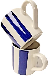 Pair of Vintage Grindley Cabana Blue Stripes 10oz Mugs - Picture 1 of 7
