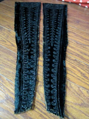 Pair 34" Antique Collar Lapels for Dressy Evening Coat Jet Black Beaded Salvaged - Image 1 of 4