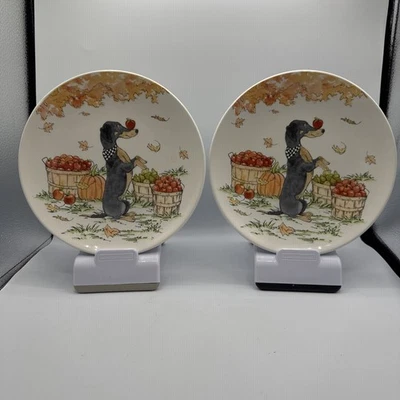 Sherri Baldwin Dachshund Fall Dogs 8 1/2" Juego de 2 Placas Certificado Internacional Foto 1 de 4