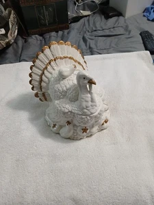 Tarro grande de porcelana para galletas de pavo puré crema detalle dorado cosecha acción de gracias - Imagen 1 de 14