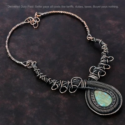 Collar de boda Cyber Monday Deal cadena envuelta en alambre de crisocola natural cobre Foto 1 de 4