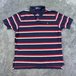 Polo Ralph Lauren Polo Shirt Mens 2XL Navy Red White Striped Pony Embroidered - Picture 1 of 7