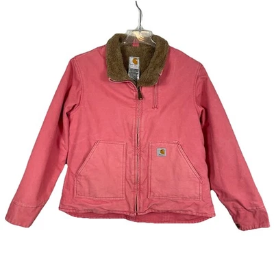 Vintage Carhartt Barn Coat Jacket Womens L Pink Sherbet Sherpa Lined Chore WJ022 - Image 1 of 4