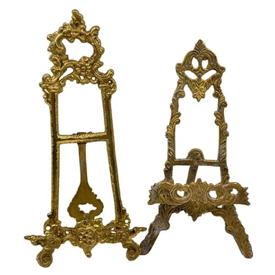 De Colección Caballete de Latón Ornamentado Soporte de Exhibición Libro Marco de Fotos Placa Soporte Dorado LOTE 2 Foto 1 de 4