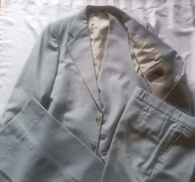 Vtg Yves Saint Laurent 1960's Blue/Beige Plaid 3 Piece Suit 40L-31x32 Wide Leg - Image 1 of 4