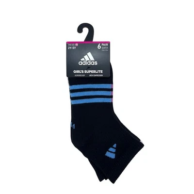 Calcetines Adidas Superlite Quarter para niñas - 6 pares talla mediana: 2Y-5Y negro blanco Foto 1 de 2