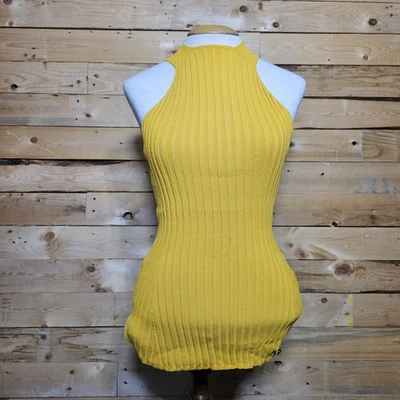 Ted Baker Ribbed Halterneck Top Mustard Yellow Large Women's - Image 1 of 4