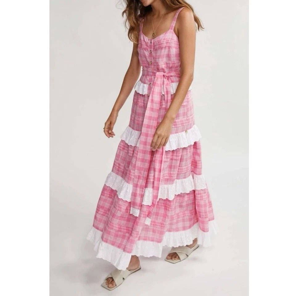 Binny Dress Size 12 Medium M Pink Midi Maxi Tie Waist Button Front Sleeveless - Imagem 1 de 4