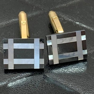 Vintage Hayward Cufflinks, Gold Tone with Black & Mother of Pearl Inlay - Image 1 of 4