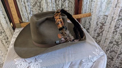 Vintage Resistol Western Cowboy Hat 7 3/8 XXX Beaver Feather Band Soba's Arizona - Image 1 of 4