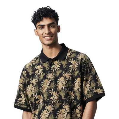 Пуританская рубашка-поло мужская размер XL цветочный тропический короткий рукав гавайская Y2K Resortcore - Изображение 1 из 4